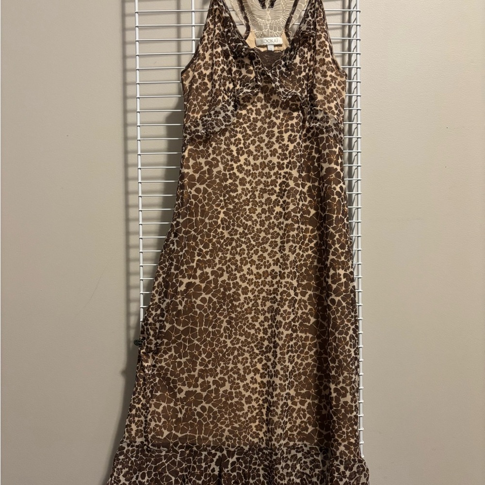 Brown and Tan Halter Midi Sundress Resort Wear